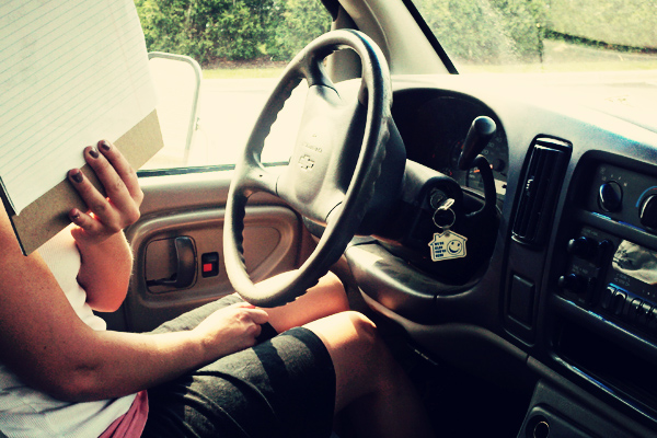 girl driving truck